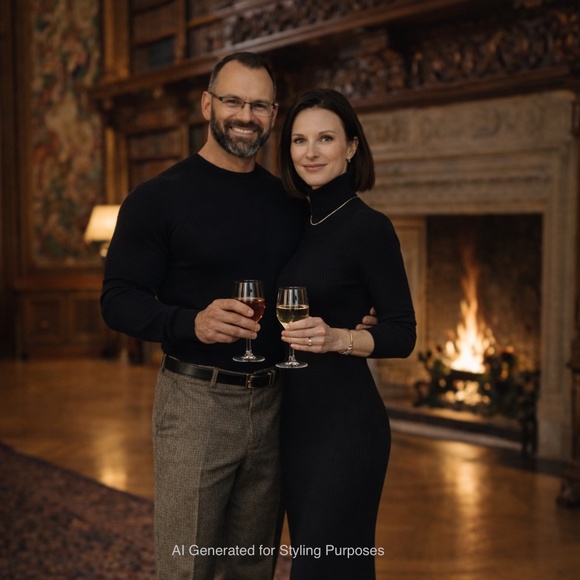 Black Ribbed Knit Turtleneck Midi Dress Long Sleeve Minimalist - Picture 2 of 5